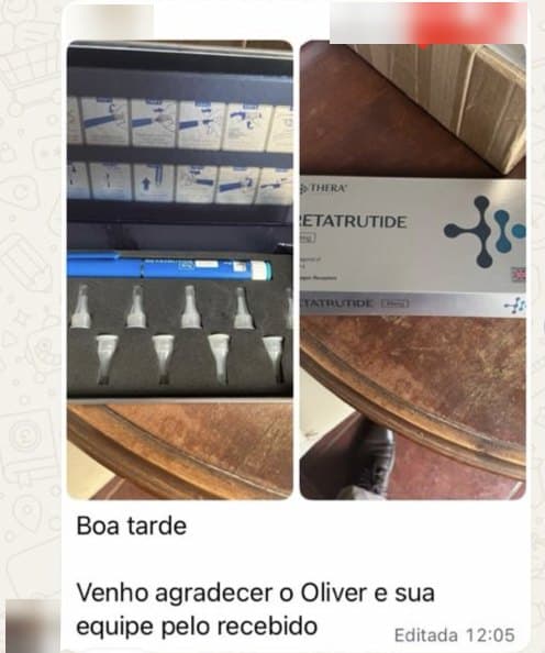 Print do grupo de referências com fotos da caneta de Retatrutide recebida