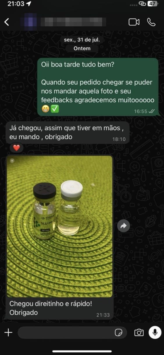 Print de conversa no WhatsApp com foto do SLU-PP-332 recebido
